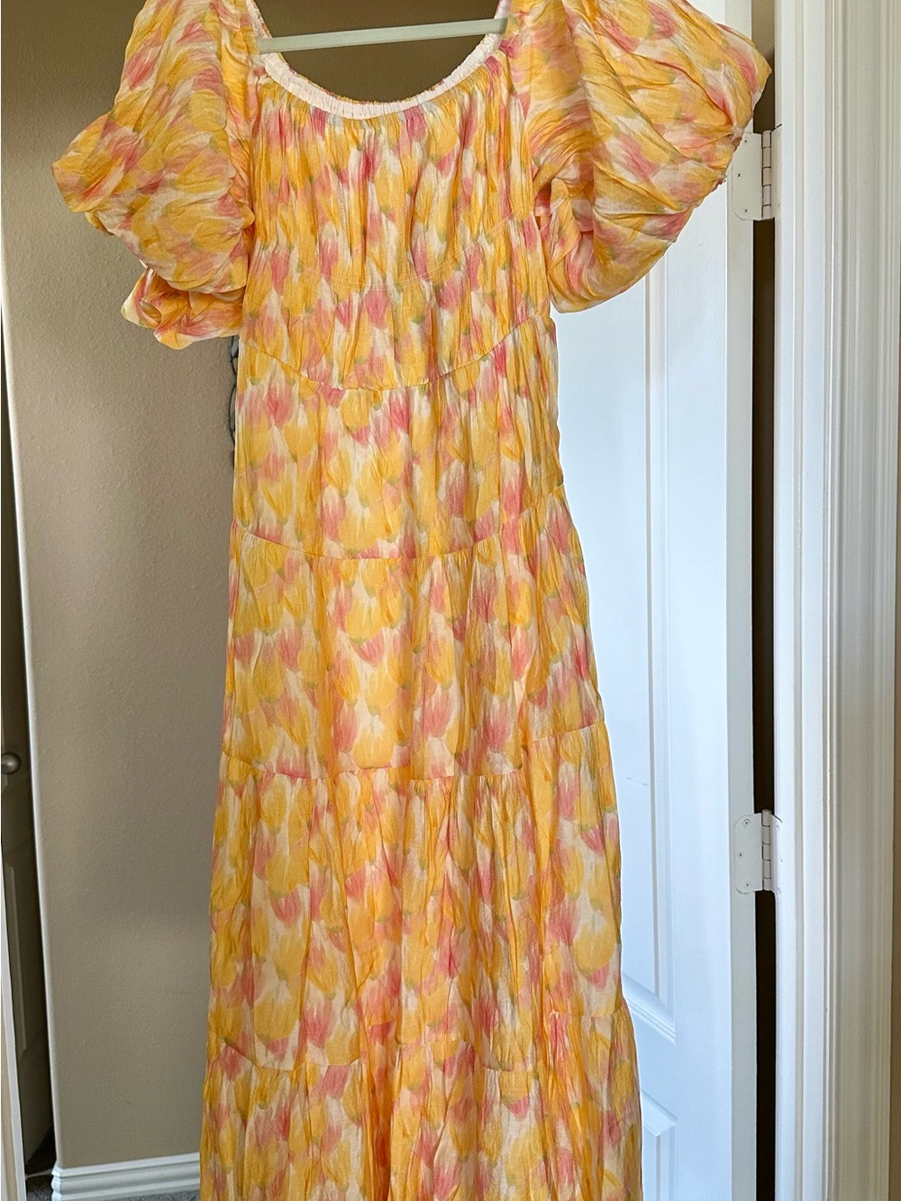 NWT Aleeza Paris Floral Puff-Sleeve Midi Dress - Size Xl - Picture 9 of 9
